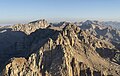 Mts. Corcoran / Le Conte centered, seen from Mt. Langley. (Mount Whitney upper left).