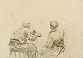 Karakalem eskiz (1878). Kel kafalı savaşçı asıl tablodaki gibi oturmaktadır ama üzerinde gömleği vardır. Sırtı dönük olan öbür karakter asıl resimde yüzü izleyiciye dönük olan kâtiptir. Özel koleksiyon.