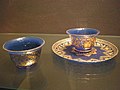 Two cups cobalt blue glass with gilt floral decoration from India, Mughal, circa 1700–1775