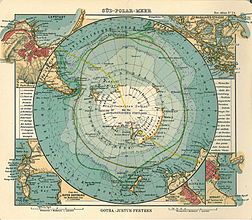 1906 map by German publisher Justus Perthes showing an Antarktischer (Sudl. Eismeer) Ocean [Antarctic (South Arctic) Ocean] encompassing Antarctica.