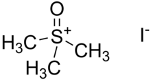 Skeletal formulas of the trimethylsulfoxonium cation and the iodide anion