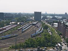 Ehemaliges Gleisvorfeld des Bahnhofs im heutigen Zustand, Blickrichtung Großmarkt (Südosten)