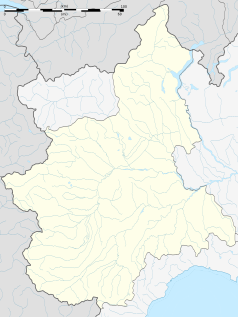 Mapa konturowa Piemontu, w centrum znajduje się punkt z opisem „Porta Susa”