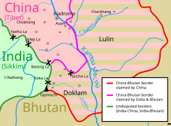 Map of Doklam and the surrounding area
