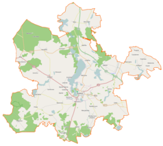 Mapa konturowa gminy Myślibórz, na dole po prawej znajduje się punkt z opisem „Ławy”