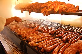 Rib tips and links in the smoker at Lem's