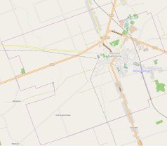 Mapa konturowa Dąbrowy Białostockiej, po prawej nieco u góry znajduje się punkt z opisem „Cerkiew parafialna”