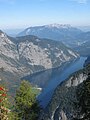 Blick vom Halsköpfl auf den Königssee, im Hintergrund der Untersberg