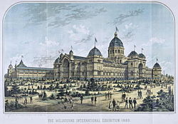 Ausstellungsgelände und Royal Exhibition Buildings an der Weltausstellung 1880 in Melbourne