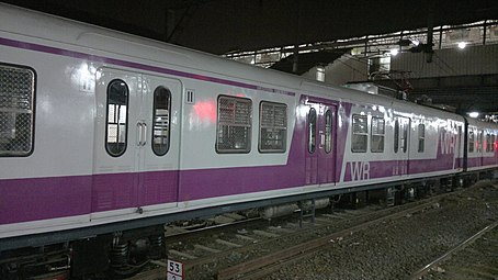 White-and-purple electric train