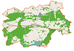 Mapa konturowa gminy Przytoczna, po prawej znajduje się punkt z opisem „Wierzbno”