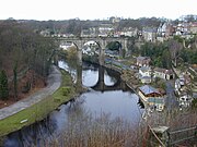 Overlooking the railway bridge and the River Nidd at Knaresborough, Yorkshire, England.