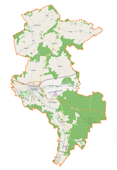 Mapa konturowa gminy Szprotawa, na dole znajduje się punkt z opisem „Sieraków”