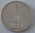 5 Reichsmark Silbermünze aus dem Deutschen Reich, 1934, Rückseite mit Garnisonkirche Potsdam