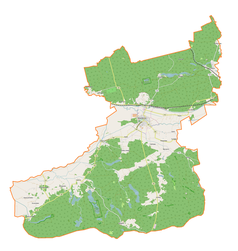 Mapa konturowa gminy Drezdenko, na dole znajduje się punkt z opisem „Lubiatowskie Uroczyska”