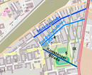 Lage der geplanten Konstanzer Straße vor der Bebauung im Kissingenviertel[50]