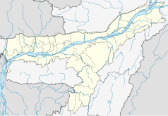 Mapa konturowa Asamu, po lewej nieco u góry znajduje się punkt z opisem „Bongaigaon”