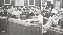 Time period:2 years, 11 months and 17 days. First day (6 December 1946) of the Constituent Assembly. From right: B. G. Kher and Sardar Vallabhai Patel; K. M. Munshi is seated behind Patel.