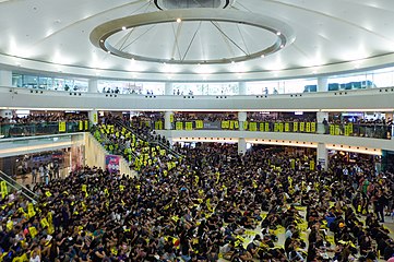 Protesters inside New Town Plaza, one of the seven locations for the main rallies on 5 August