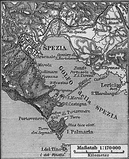 Historische kaart van de Golf van La Spezia (1885-1890)