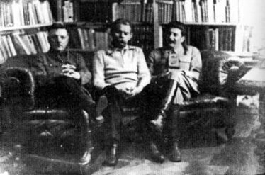 Klim Voroshilov, Maxim Gorky, Joseph Stalin (left to right) 1931 photo