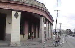 View of the town. To the left, a former warehouse now converted to a special school