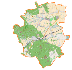 Mapa konturowa gminy Bardo, w centrum znajduje się punkt z opisem „Telewizyjna Stacja Retransmisyjna Wzgórze Różańcowe”