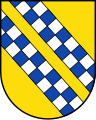 in Gold von Silber und Blau zweireihig geschachtete Zwillings-Schrägbalken (Wappen von Niedermarsberg)