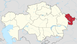 Map of Kazakhstan, location of East Kazakhstan Region highlighted