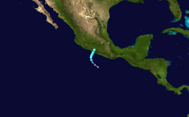 Map plotting the track and the intensity of the storm, according to the Saffir–Simpson scale