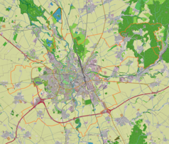 Mapa konturowa Ołomuńca, blisko centrum na lewo znajduje się punkt z opisem „Andrův stadion”