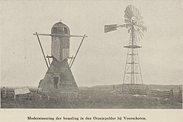 Oranjepoldermolen en vervanger in 1926.