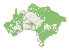 Mapa konturowa gminy Piwniczna-Zdrój, po prawej nieco u góry znajduje się punkt z opisem „Lembarczek”