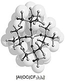 Dreidimensionale Zeichnung eines [Al{OC(CF3)4}]- Komplexes - eines schwach koordinierenden Anions