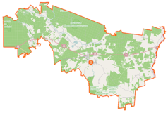 Mapa konturowa gminy Gródek, po lewej nieco u góry znajduje się punkt z opisem „Królowy Most”