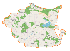 Mapa konturowa gminy Kłoczew, po prawej znajduje się punkt z opisem „Bramka”