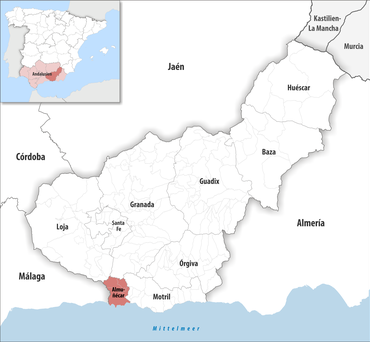 Die Lage des Gerichtsbezirk Almuñécar in der Provinz Granada