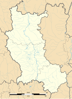 Mapa konturowa Loary, u góry nieco na lewo znajduje się punkt z opisem „Roanne”