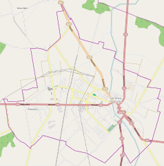 Mapa konturowa Sokołowa Podlaskiego, po prawej nieco na dole znajduje się punkt z opisem „Parafia pw. Niepokalanego Serca Najświętszej Maryi Panny w Sokołowie Podlaskim”