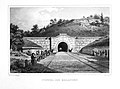 Das Südportal des Burgbergtunnels, Stahlstich von Carl August Lebschée, 1881