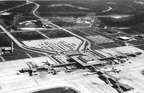 An overhead photo of Jacksonville International Airport circa 1968
