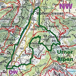 Verlauf des Wanderwegs (grün).