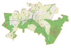 Mapa konturowa gminy Koluszki, blisko centrum na lewo u góry znajduje się punkt z opisem „Żakowice”