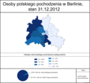 Odsetek ludności polskiej w Berlinie w 2012 r. według dzielnic