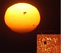 Η ηλιακή κηλίδα Νο. 923 το ηλιοβασίλεμα και σε ηλιακό τηλεσκόπιο.