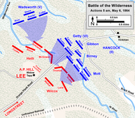 05.00u op 6 mei. Hancock valt Hill aan bij Plank Road.