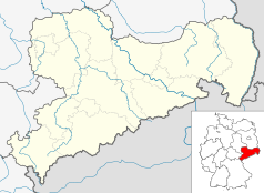 Mapa konturowa Saksonii, w centrum znajduje się punkt z opisem „Altenberg”