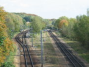 Links de sporen naar Kerkrade (Miljoenenlijn), rechts het spoor naar Herzogenrath