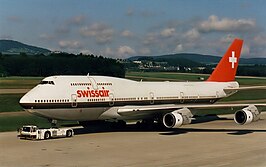 Een Boeing 747 van Swissair.