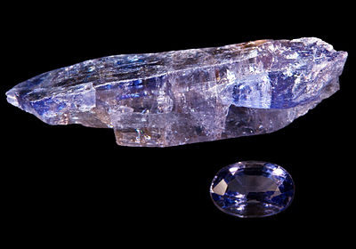 Tanzanite, rough + faceted